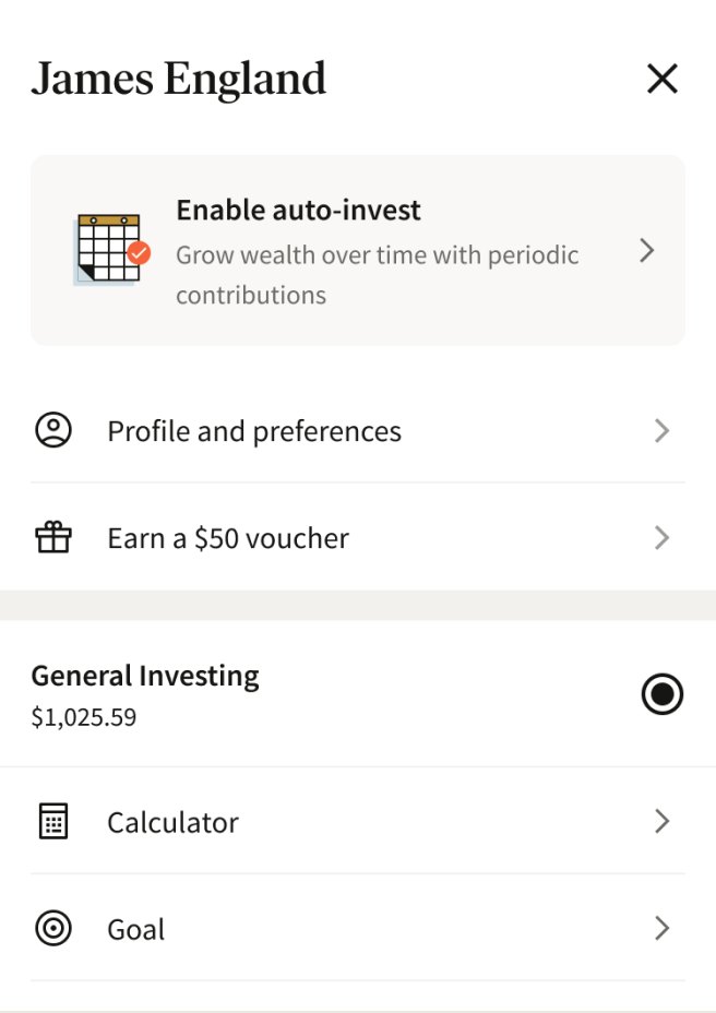 Fundrise account menu with auto-invest prompt